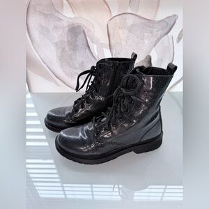 Wonder Nation Shiny Black Combat Boots with Glitter